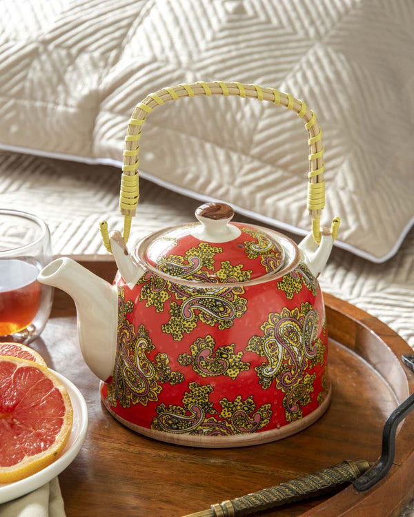 Paisley Ceramic Tea Kettle - Red