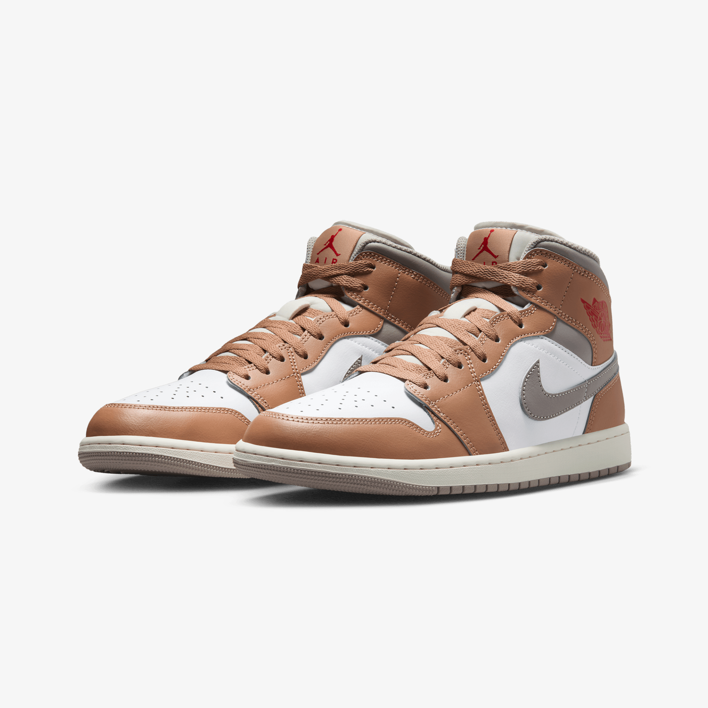 JORDAN | AIR JORDAN 1 MID { HEMP/FIRE RED-WHITE-COLLEGE GREY