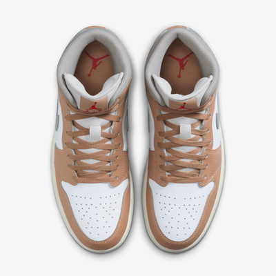 JORDAN | AIR JORDAN 1 MID { HEMP/FIRE RED-WHITE-COLLEGE GREY