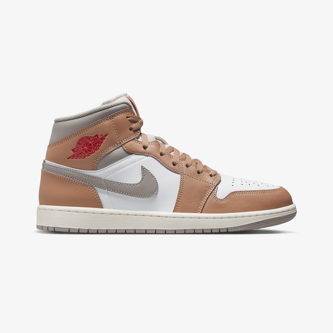 JORDAN | AIR JORDAN 1 MID { HEMP/FIRE RED-WHITE-COLLEGE GREY
