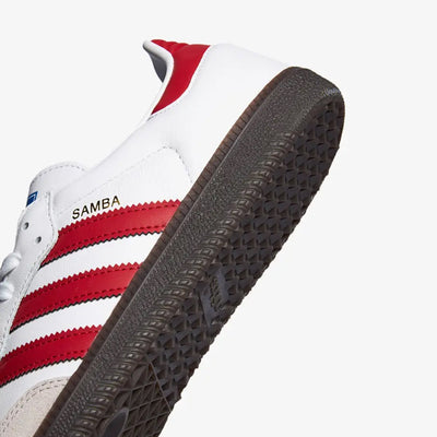 Adidas Originals | SAMBA OG  { CLOUD WHITE/BETTER SCARLET/SUPPLIER COLOUR