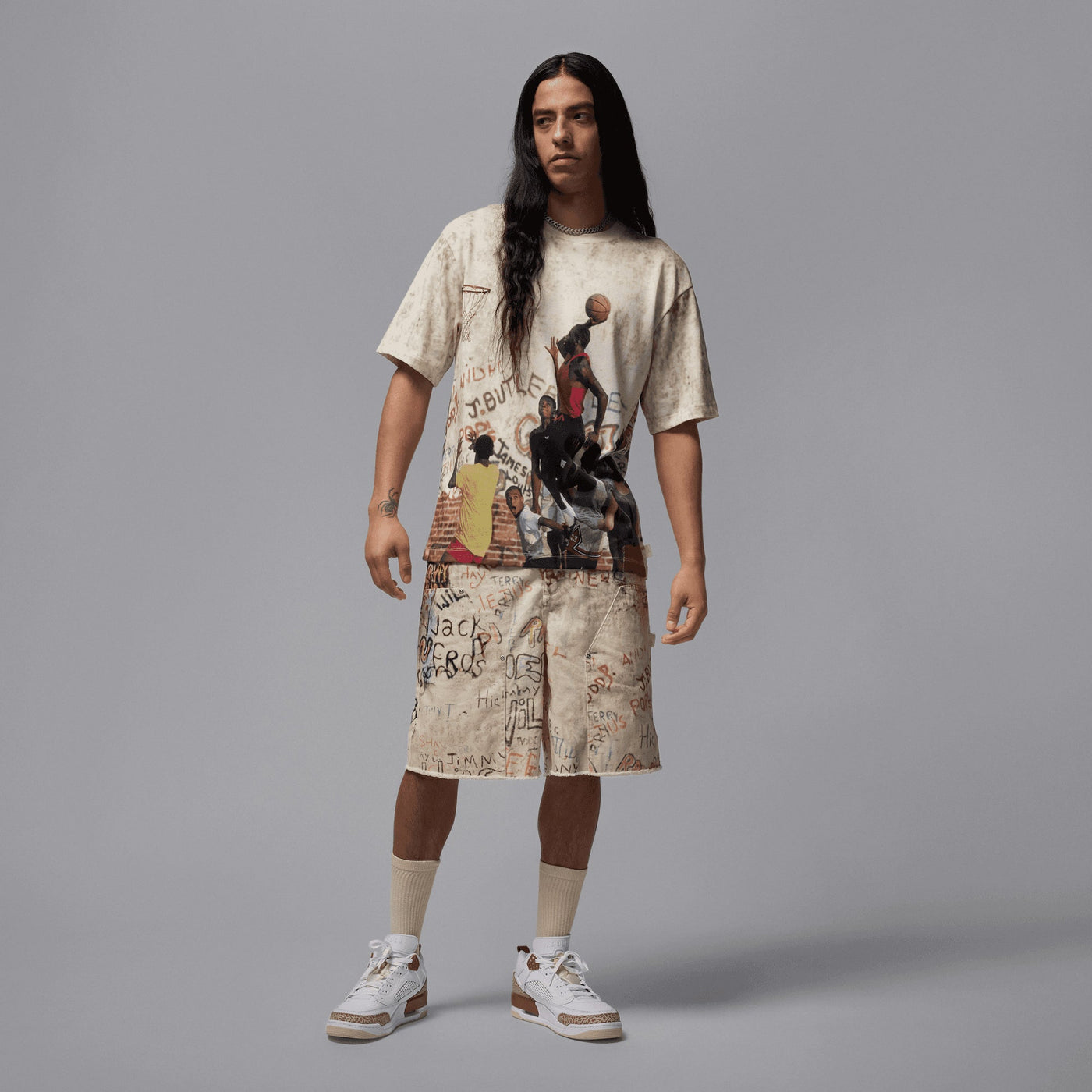 JORDAN | AIR JORDAN PRINTED SHORTS { WHITE