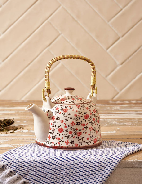 Red Flora - Ceramic Tea Kettle